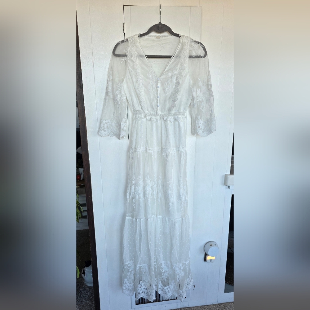 NWT - Bohemian White Lace Maxi Dress